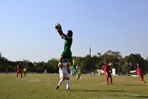 Pakistan & Army  goalie Jaffar Khan catches the ball vs KRL (Photo by Abdul Majid)