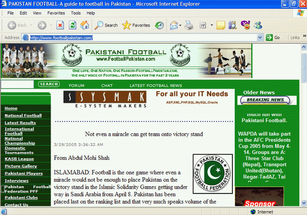 With Iftikhar's help, Malik Riaz launched a better designed and hosted version of FootballPakistan.com in 2003.