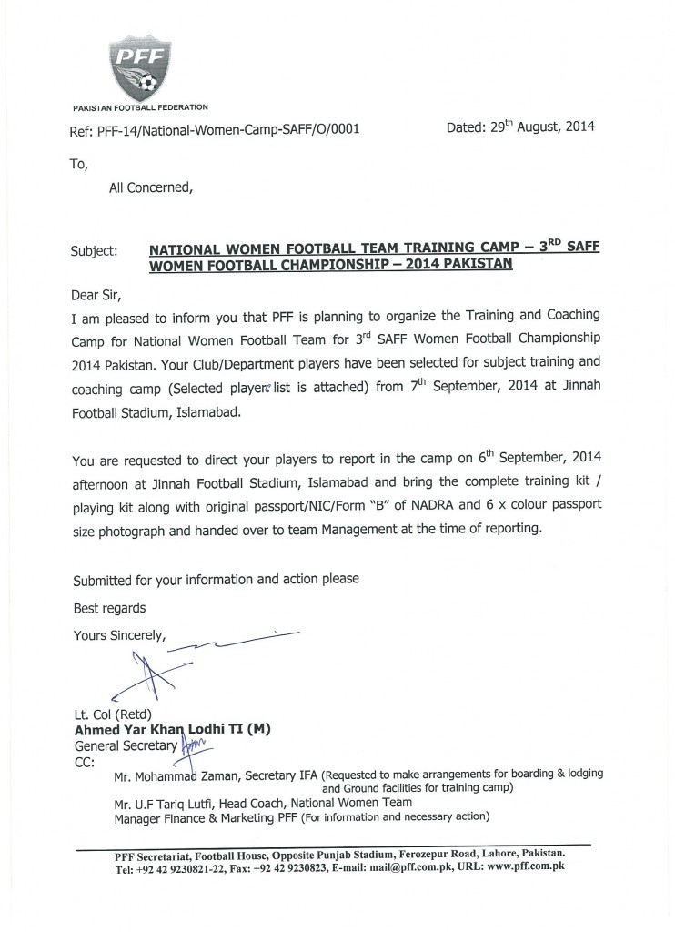 National Women Football Team Camp for 3rd SAFF Championship 2014